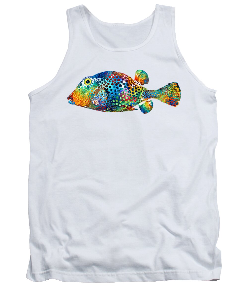 Fish Tank Top featuring the painting Puffer Fish Art - Puff Love - By Sharon Cummings by Sharon Cummings