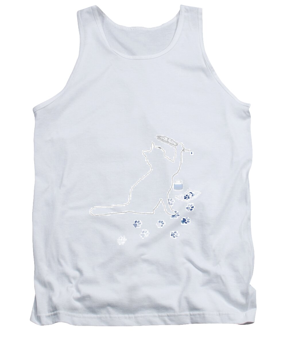 Cat Tank Top featuring the mixed media Putting Paw to Paper by Moira Law