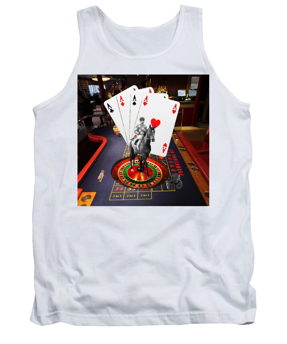 Horse Tank Top featuring the mixed media Racehorse And Casino Scene by Tom Conway