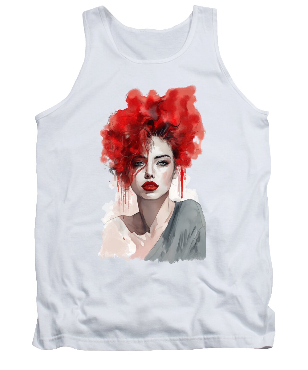 Red Haired Woman Tank Top featuring the digital art Red Haired Woman Portrait by Shanina Conway