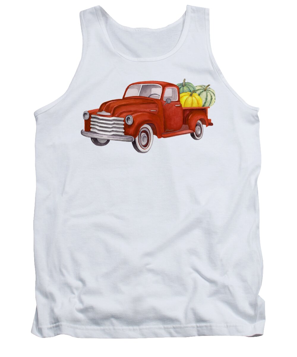 Red Pickup Tank Top featuring the painting Red Pumpkin Patch Pickup Truck 2 by Hailey E Herrera
