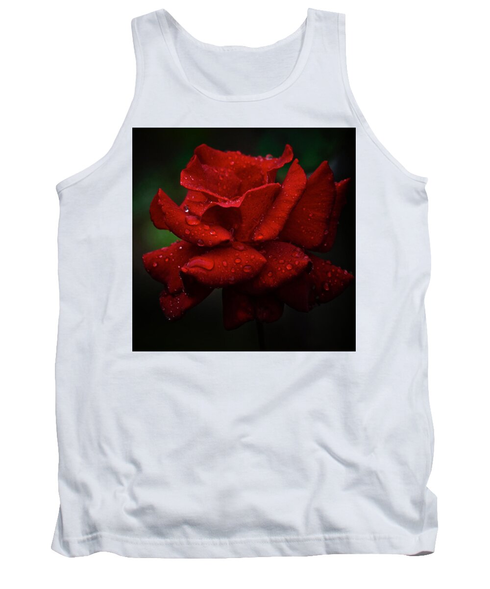 Rose Tank Top featuring the photograph Red September 2021 Rose in the Rain by Richard Cummings