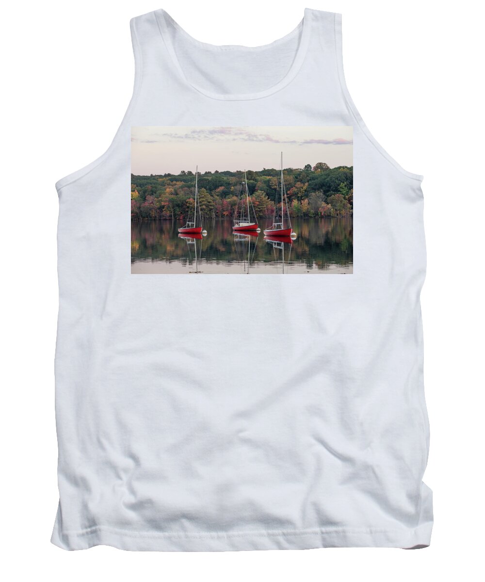 Boat Tank Top featuring the photograph Red Trio at Dusk by Denise Kopko