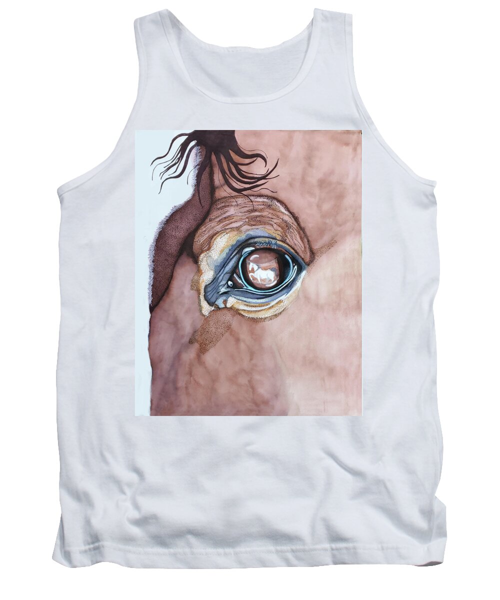 Horse Eye Tank Top featuring the painting Reflections Horse Eye by Equus Artisan