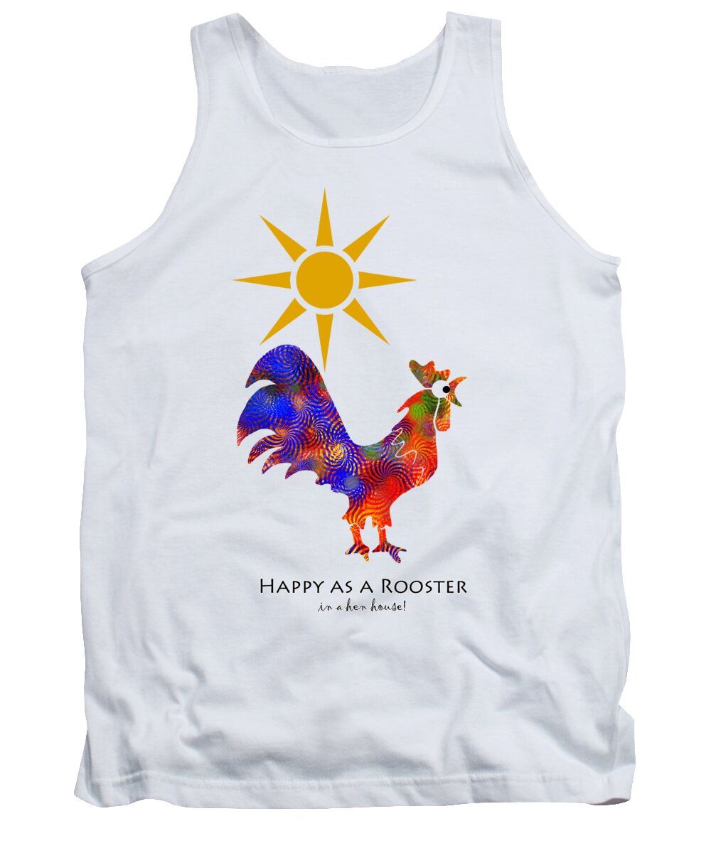 Rooster Tank Top featuring the mixed media Rooster Pattern Art by Christina Rollo