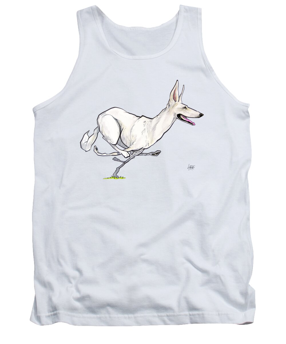 Dog Tank Top featuring the drawing Running White German Shepherd by Canine Caricatures By John LaFree