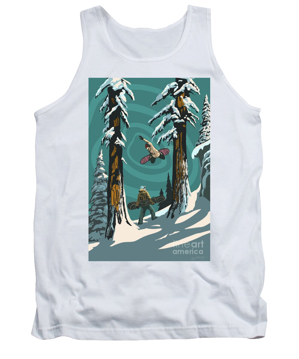 Snowboarding Tank Top featuring the painting Scenic snowboard by Sassan Filsoof