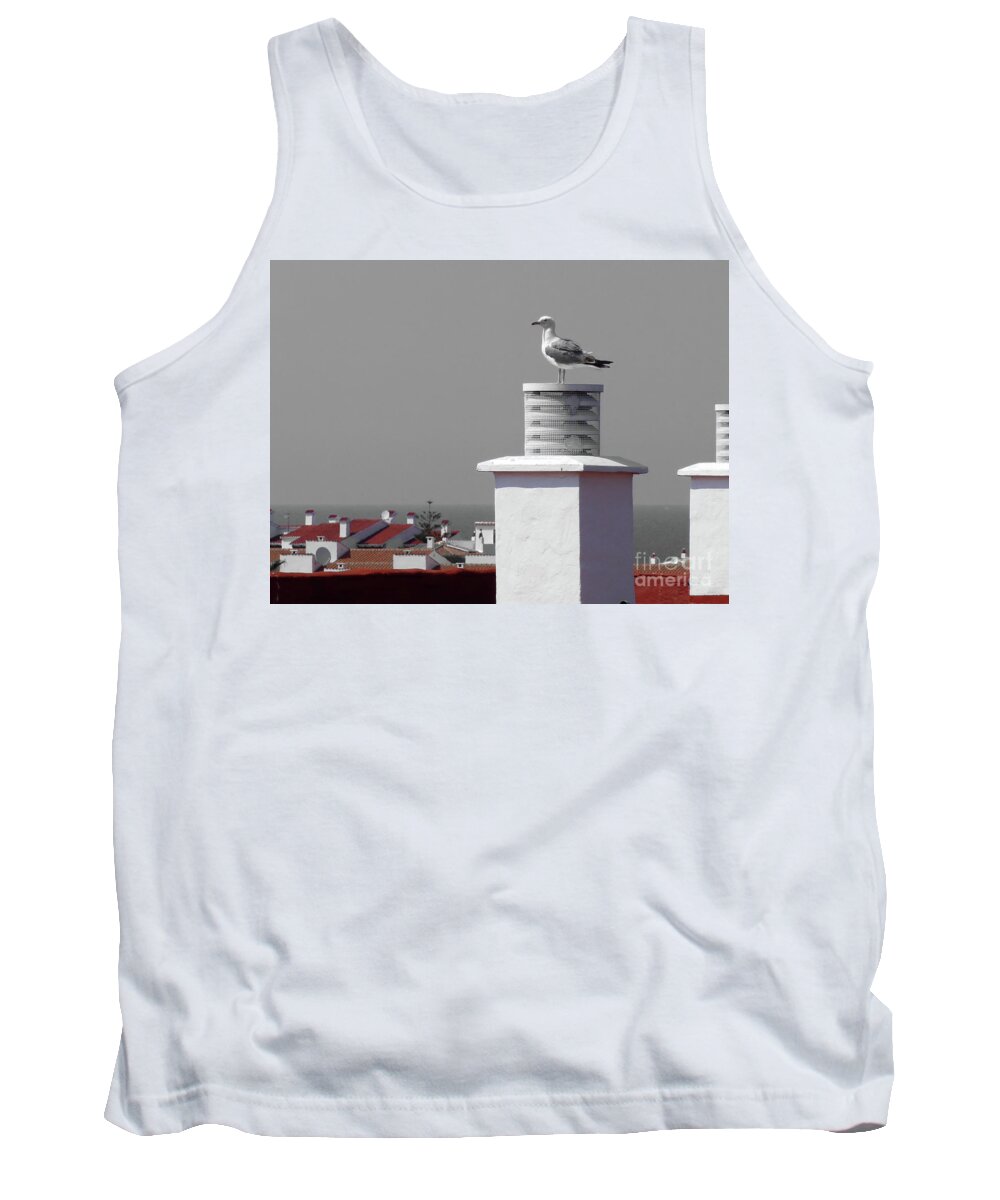 Seagull Tank Top featuring the photograph Seagull on a chimney in Arenal den Castell by Pics By Tony