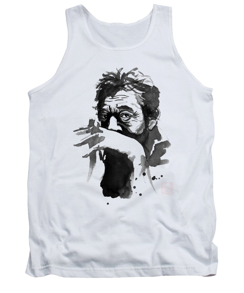Serge Gainsbourg Tank Top featuring the painting Serge Gainsbourg by Pechane Sumie