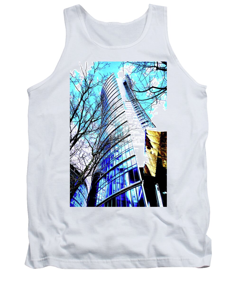 Skyscrapers Tank Top featuring the photograph Skyscraper With Tree Boughs In Warsaw, Poland by John Siest