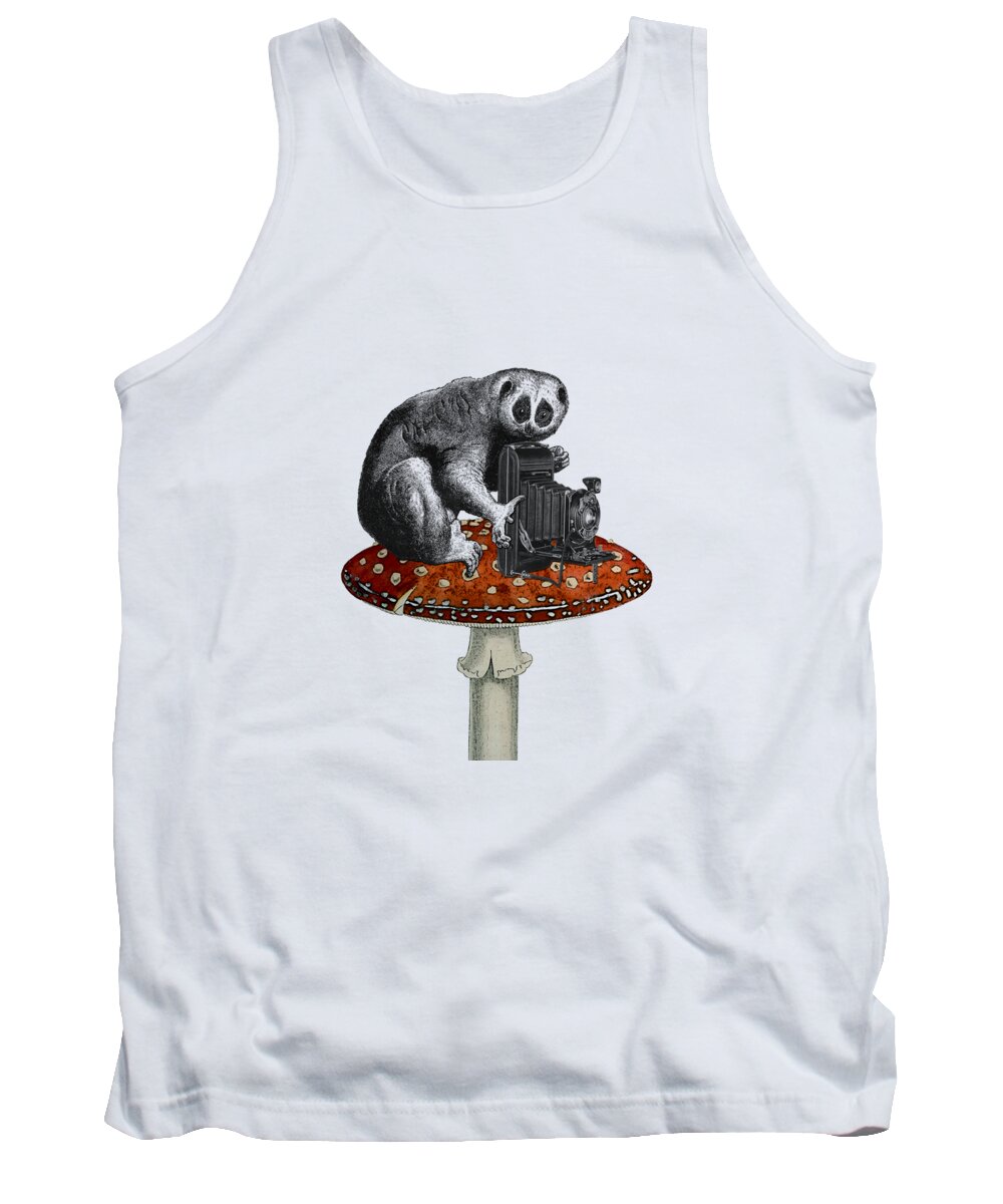 Slow Loris Tank Top featuring the digital art Slow loris with antique camera by Madame Memento
