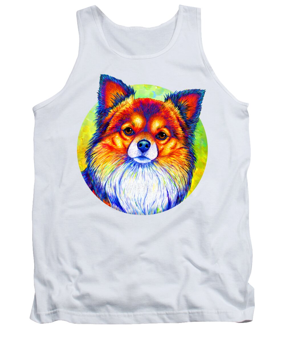 Chihuahua Tank Top featuring the painting Small and Sassy - Colorful Rainbow Chihuahua Dog by Rebecca Wang