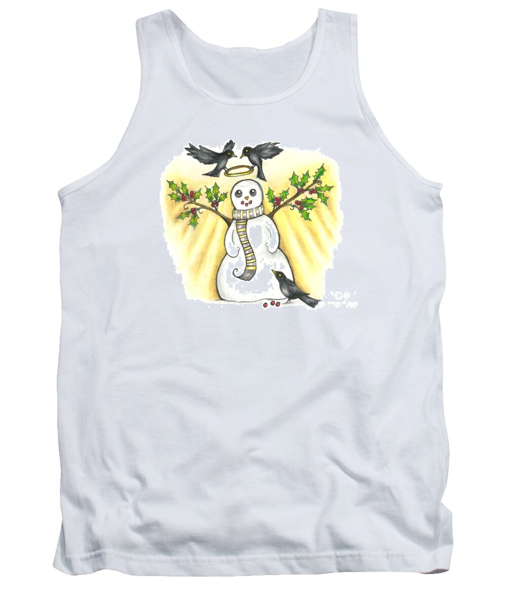 Snow Man Tank Top featuring the drawing Snow Angel Drawing by Kristin Aquariann