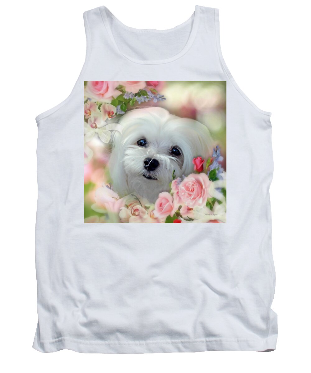 Snowdrop The Maltese Tank Top featuring the mixed media Snowdrop the Maltese by Morag Bates