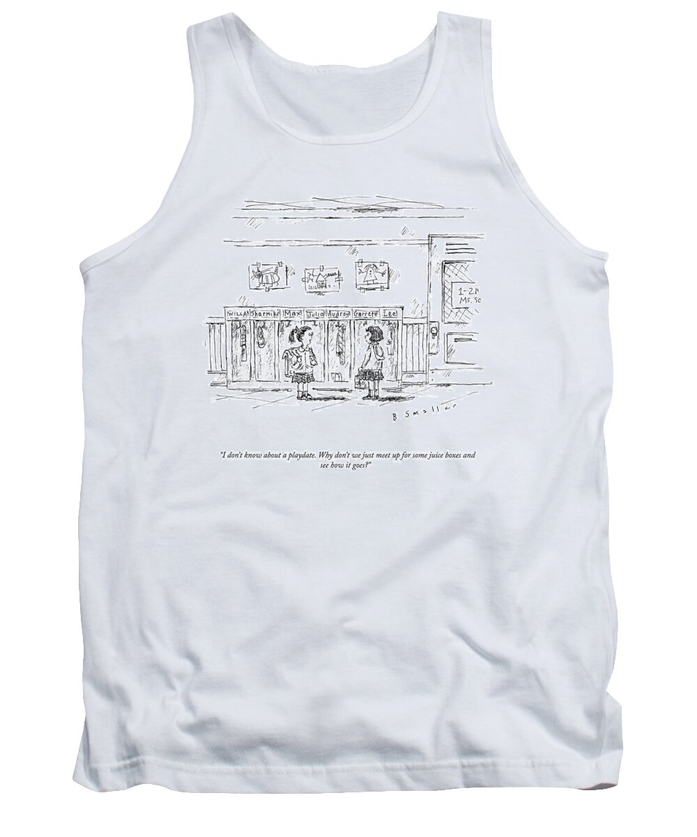 I Don't Know About A Playdate. Why Don't We Just Meet Up For Some Juice Boxes And See How It Goes. Tank Top featuring the drawing Some Juice Boxes by Barbara Smaller