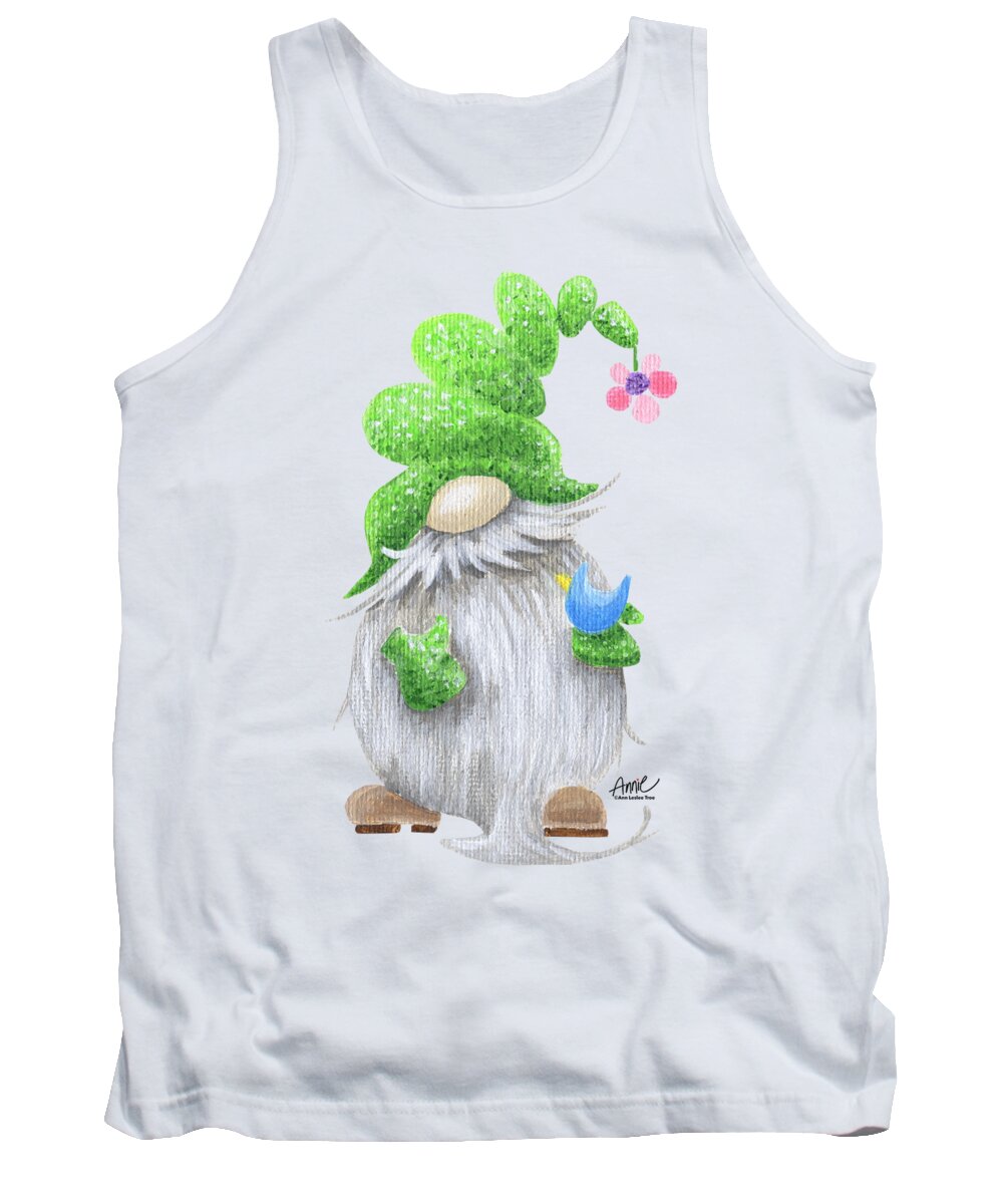 Gnome Tank Top featuring the painting Sprout Gnome by Annie Troe