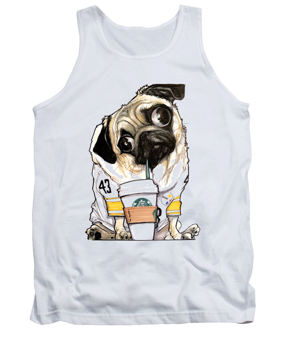 Pug Tank Top featuring the drawing Steelers Starbucks Pug by John LaFree