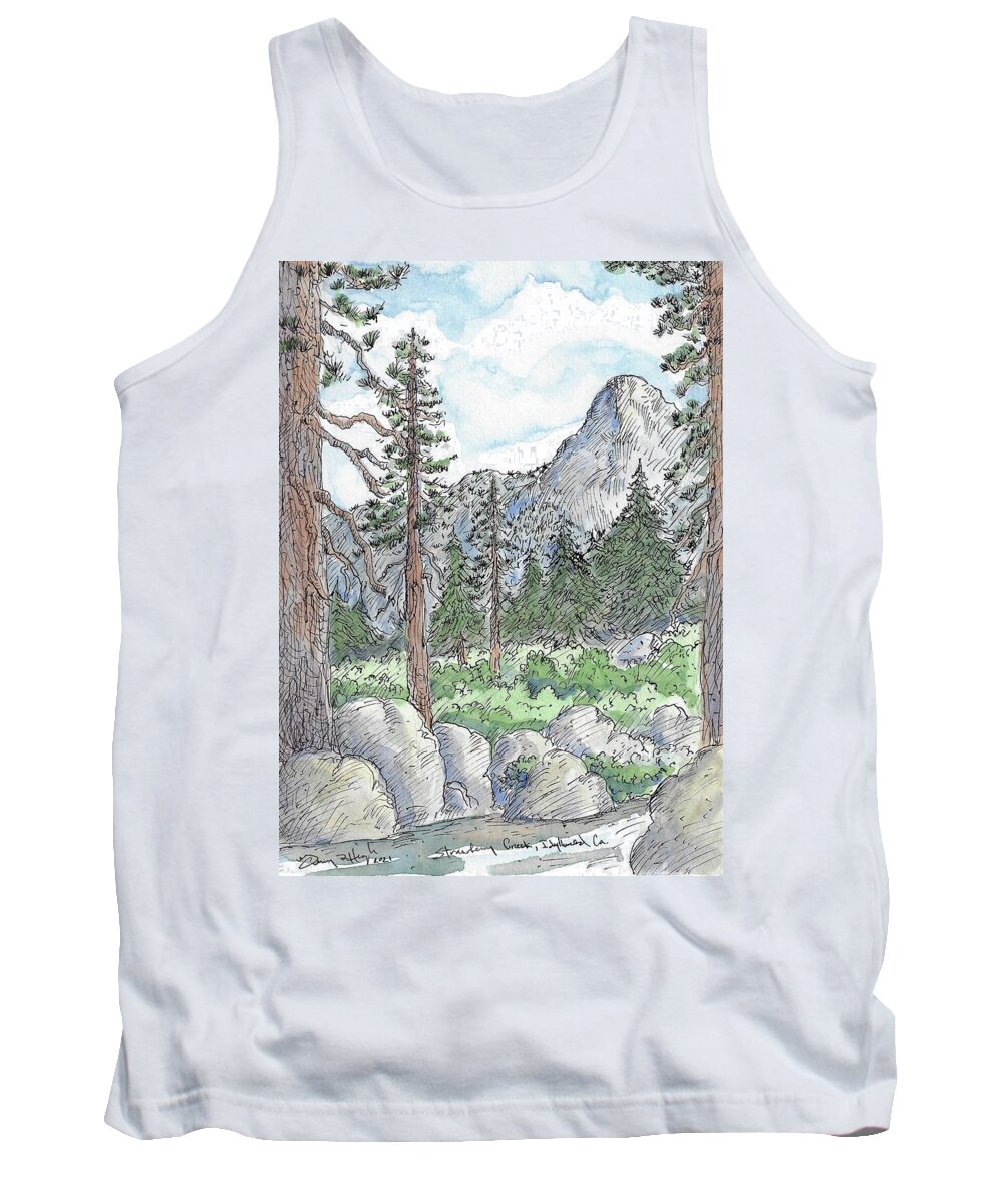 Landscape Tank Top featuring the drawing Strawberry Creek,Idyllwild,Ca. by Gerry High