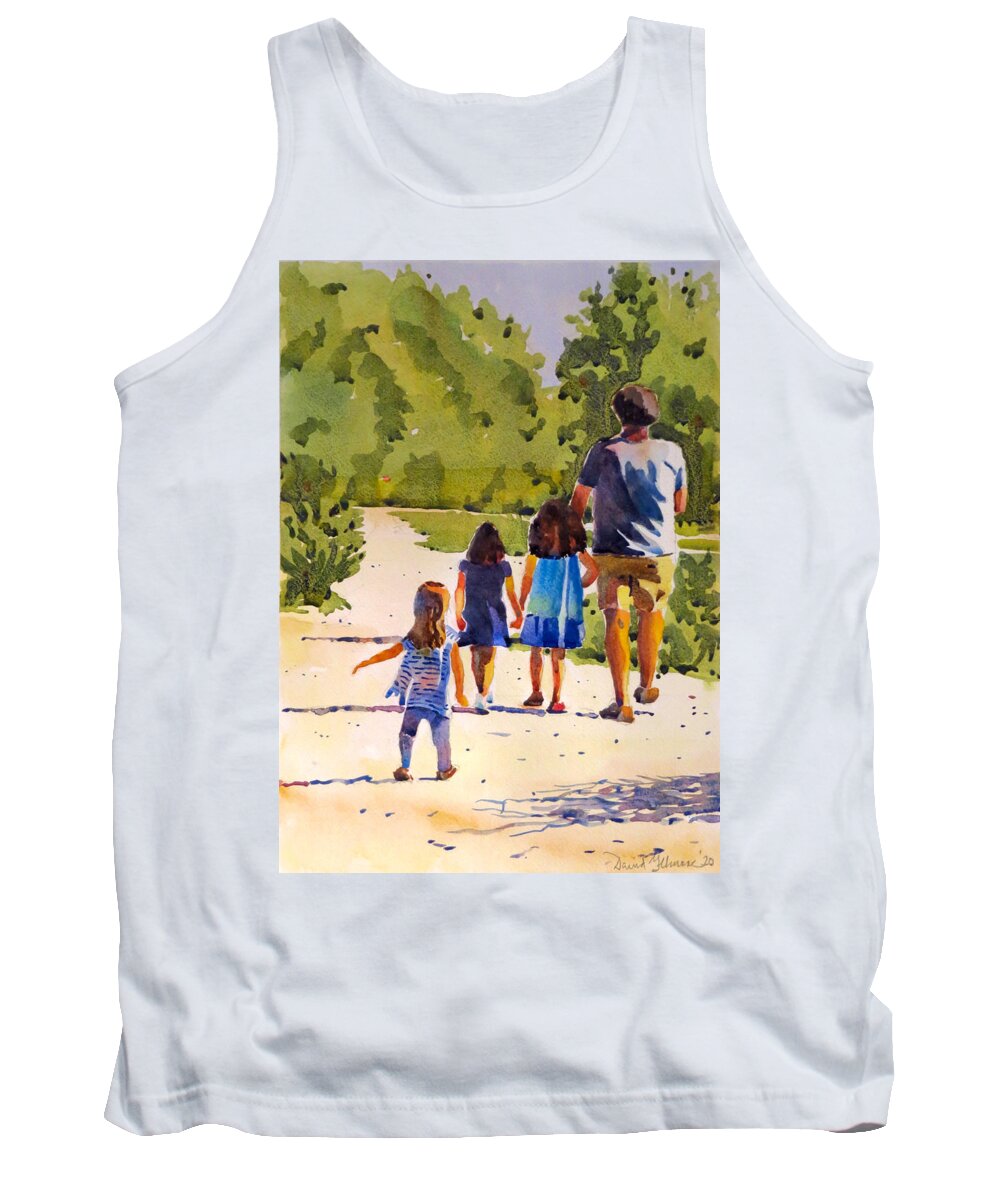 Summer Tank Top featuring the painting Strolling with Dad at Lemoine Point by David Gilmore