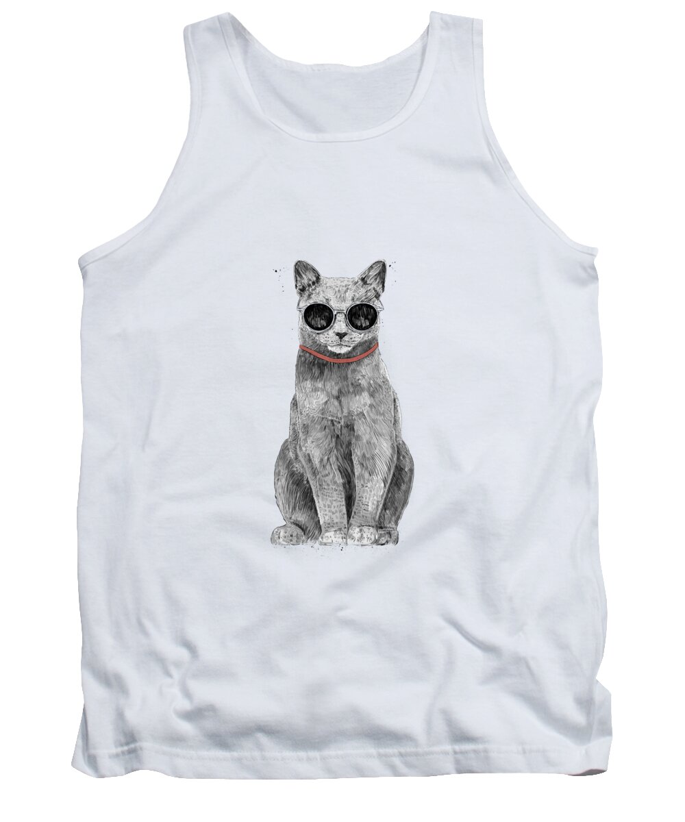 Cat Tank Top featuring the drawing Summer Cat by Balazs Solti