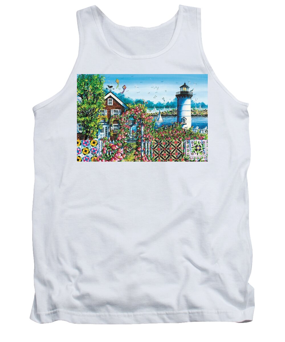 Summer Tank Top featuring the painting Summer Rose Harbor by Diane Phalen