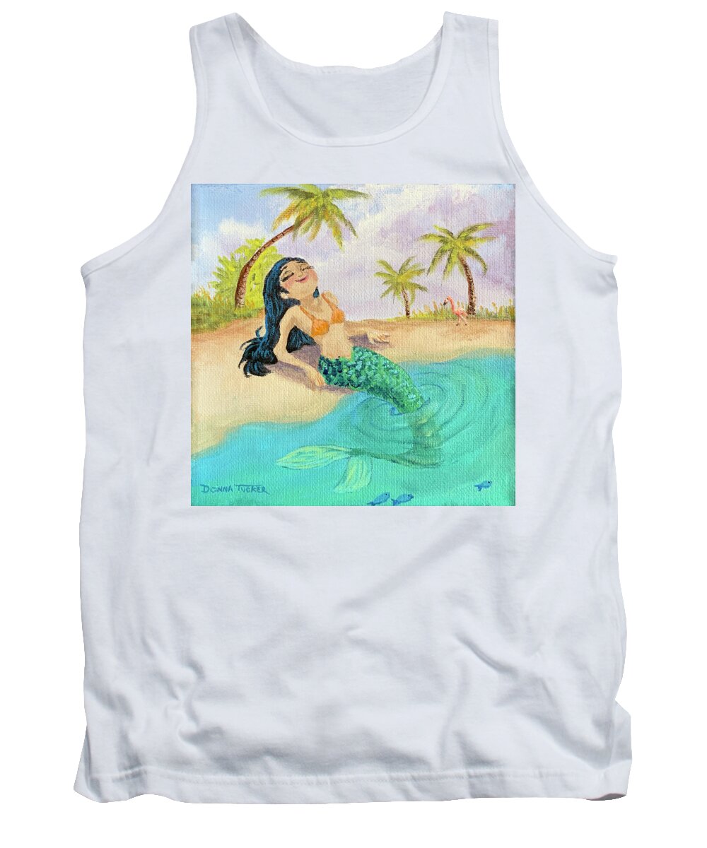 Fantasy Art Tank Top featuring the painting Sunning Mermaid by Donna Tucker