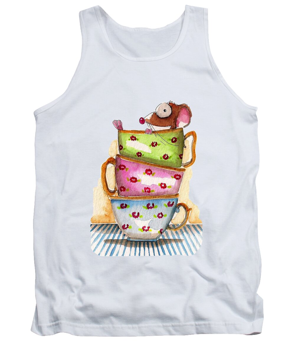 Mouse Tank Top featuring the painting Tea for one by Lucia Stewart