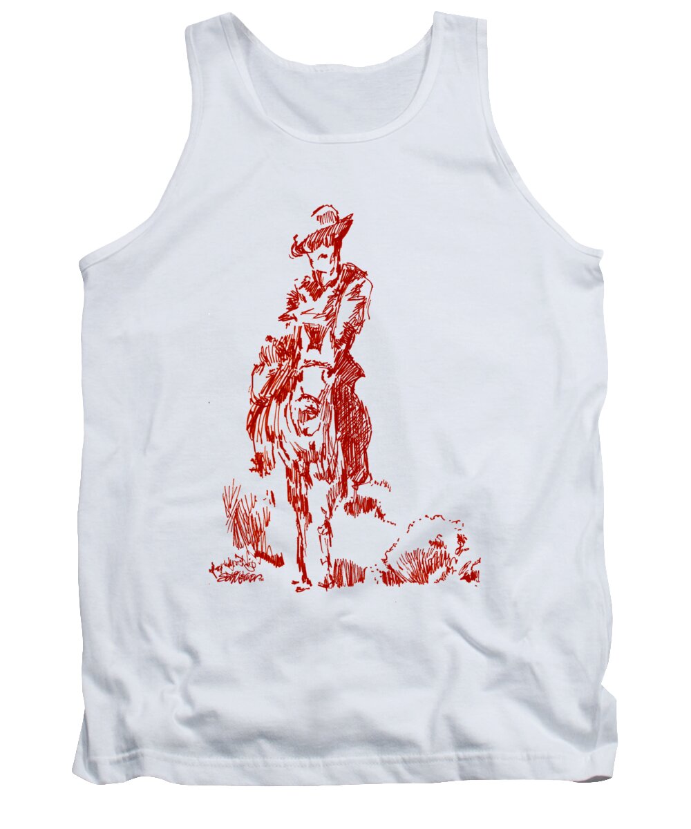 The Big Sky Rider Tank Top featuring the drawing The Big Sky Rider by Seth Weaver