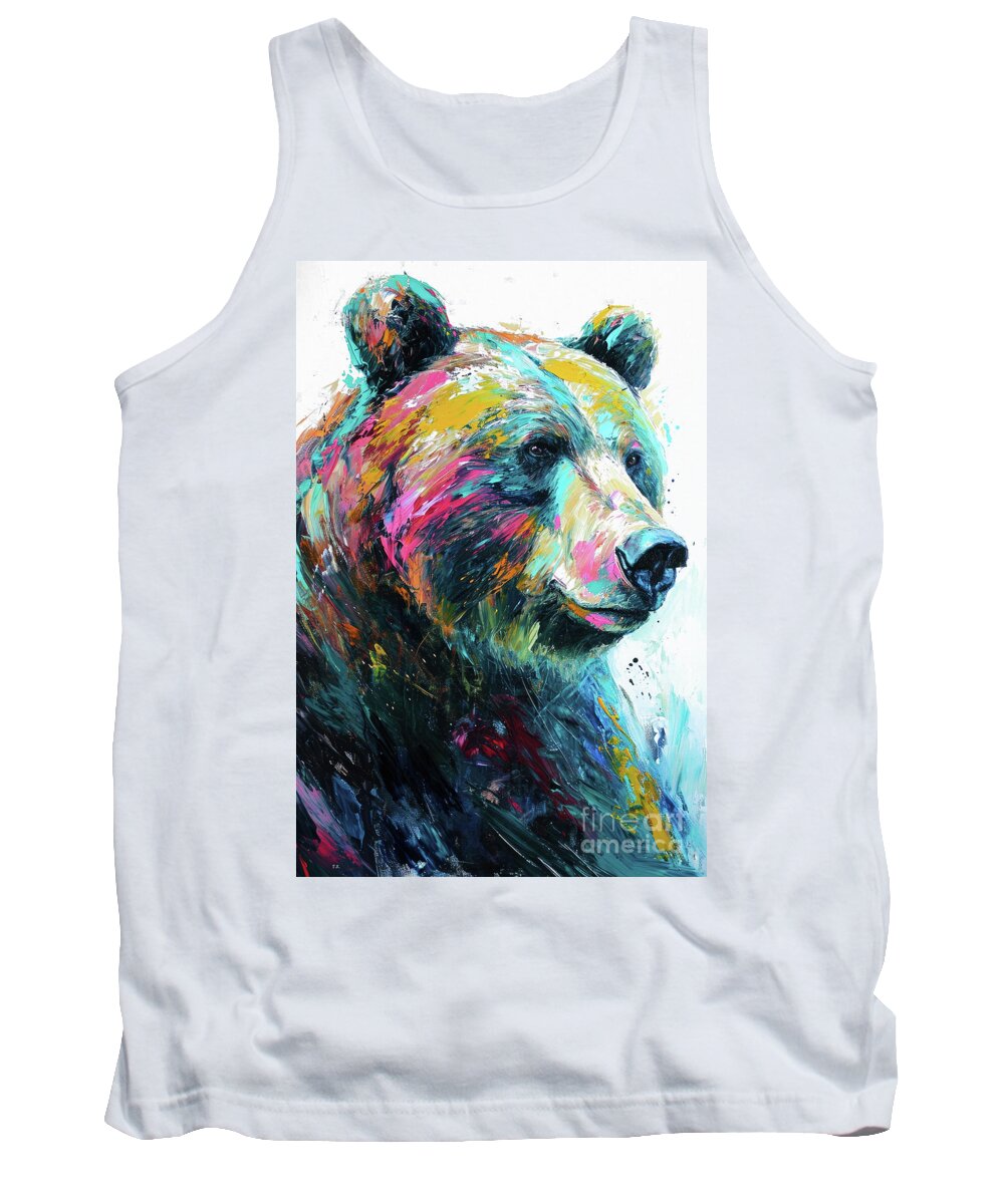 Bear Tank Top featuring the painting The Colorful Grizzly by Tina LeCour