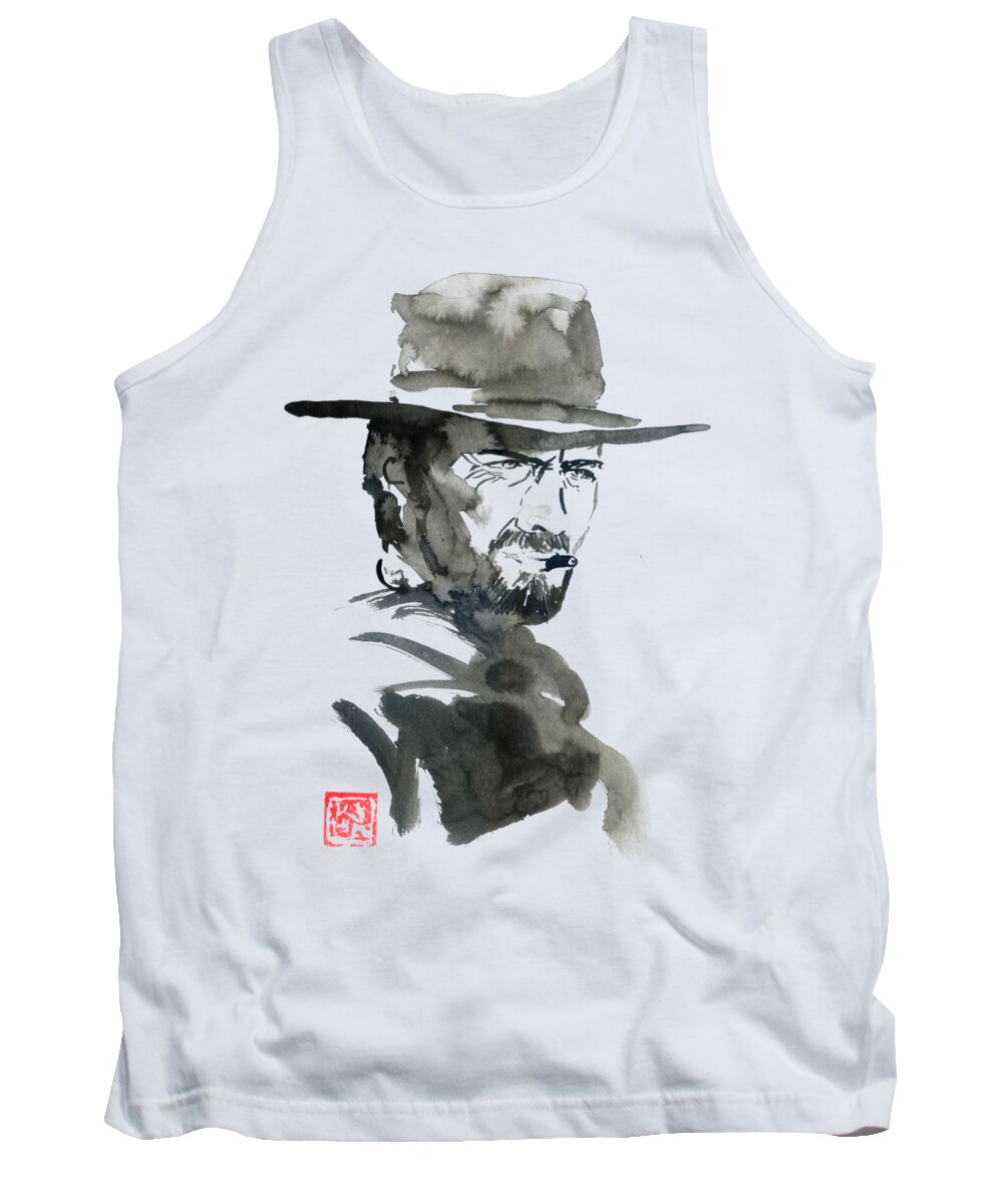 Clint Eastwood Tank Top featuring the drawing The Good 04 by Pechane Sumie