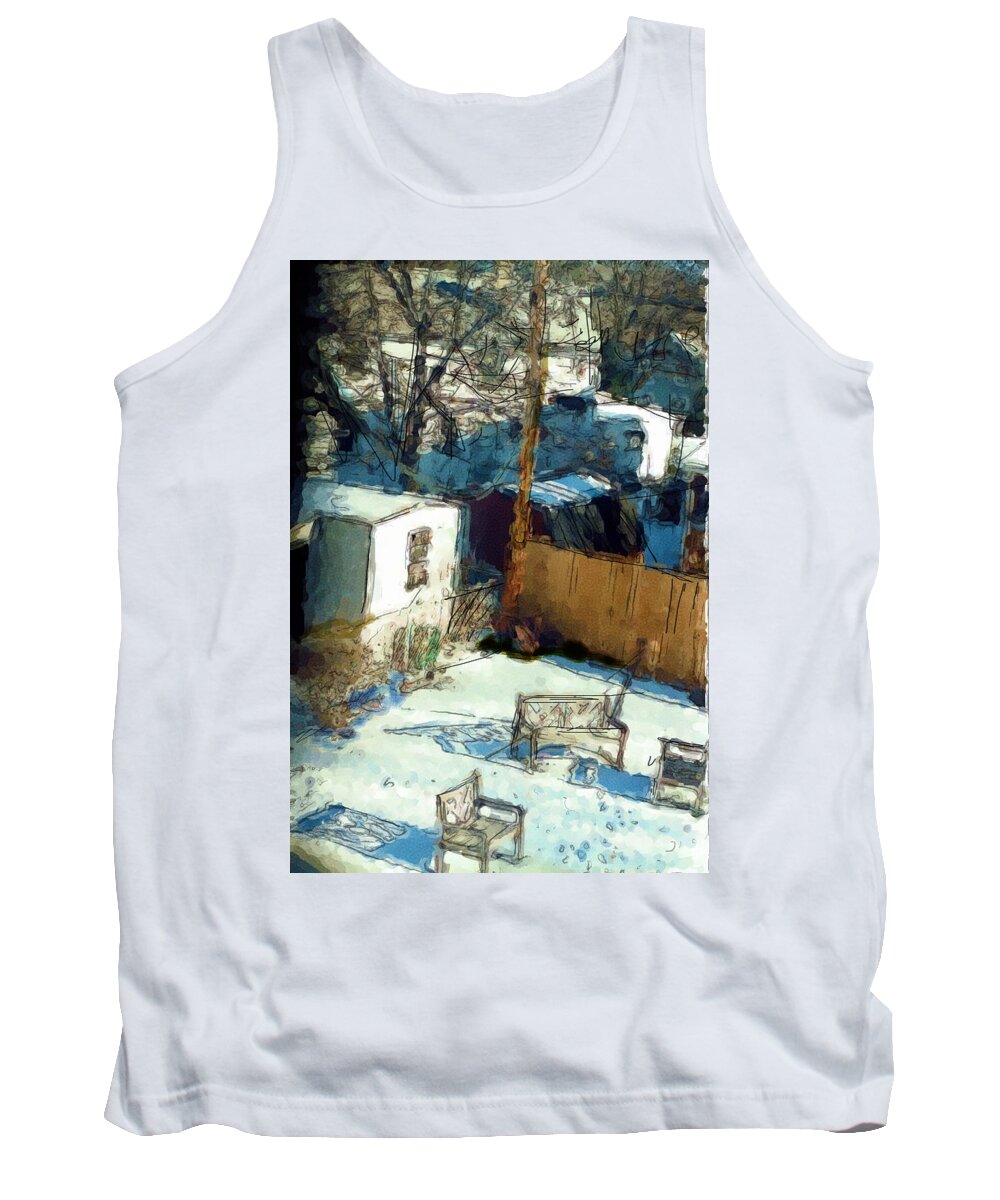 Digital Tank Top featuring the digital art The Junction of Four Backyards-2 by Richard Ortolano