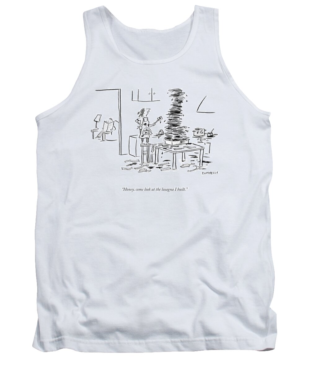 honey Tank Top featuring the drawing The Lasagna I Built by Liza Donnelly
