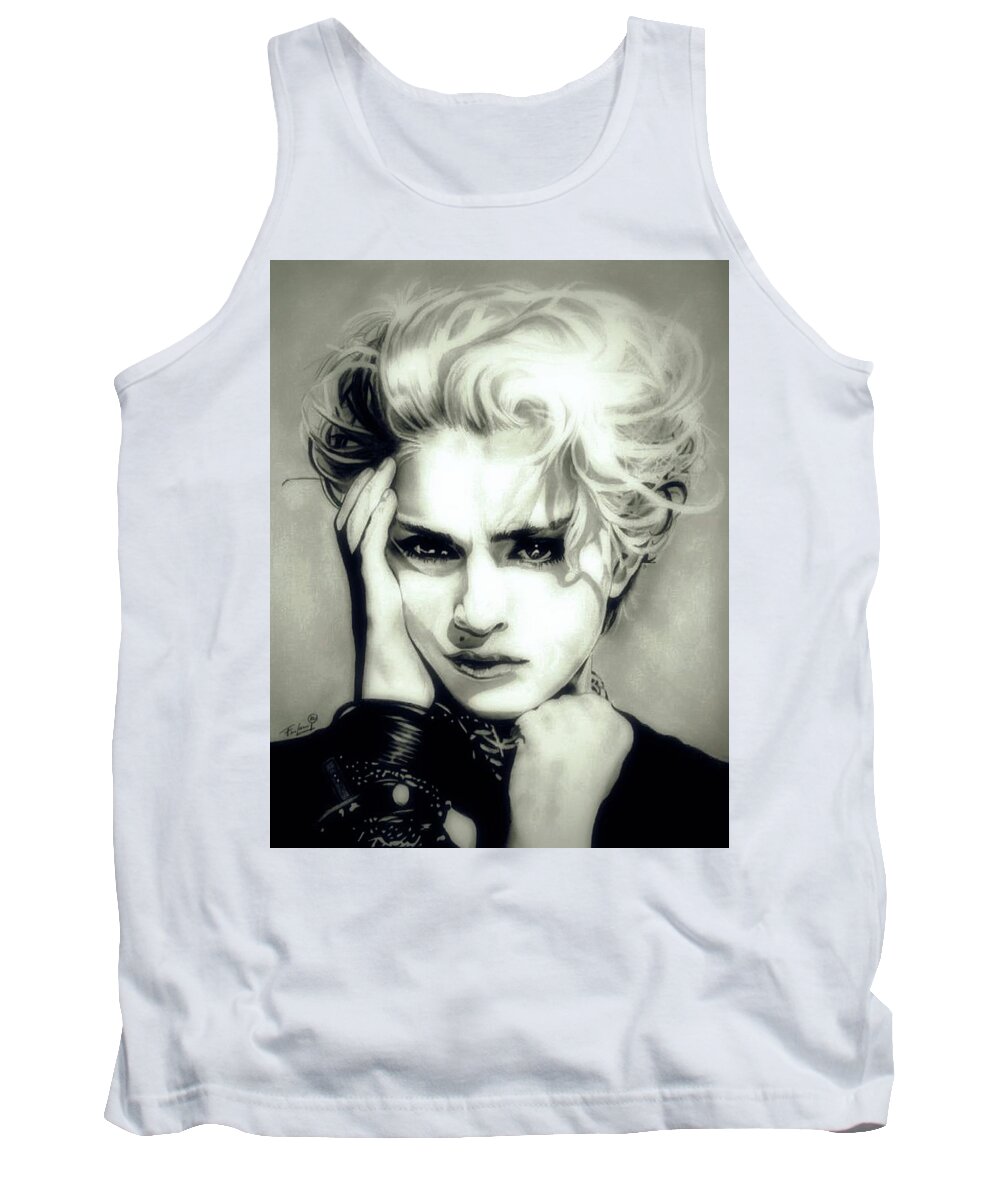 Madonna Tank Top featuring the drawing The Material Girl - Madonna - Original Edition by Fred Larucci