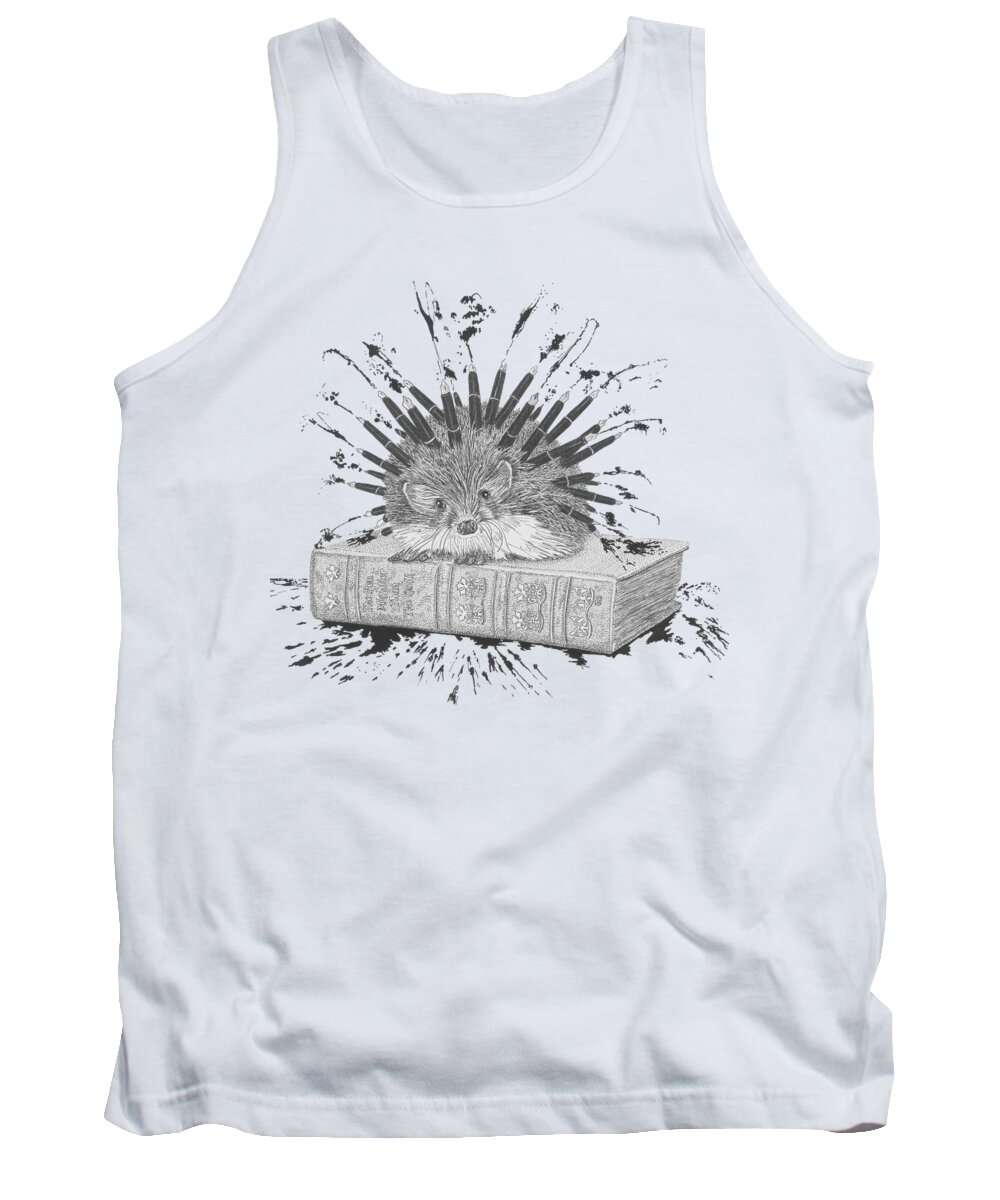 Hedgehog Tank Top featuring the painting The Pen is Mightier Than the Quill by Jenny Armitage
