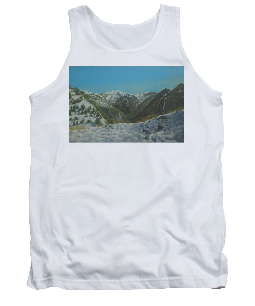 White Mountains Tank Top featuring the painting Winter in The White Mountains Crete by David Capon