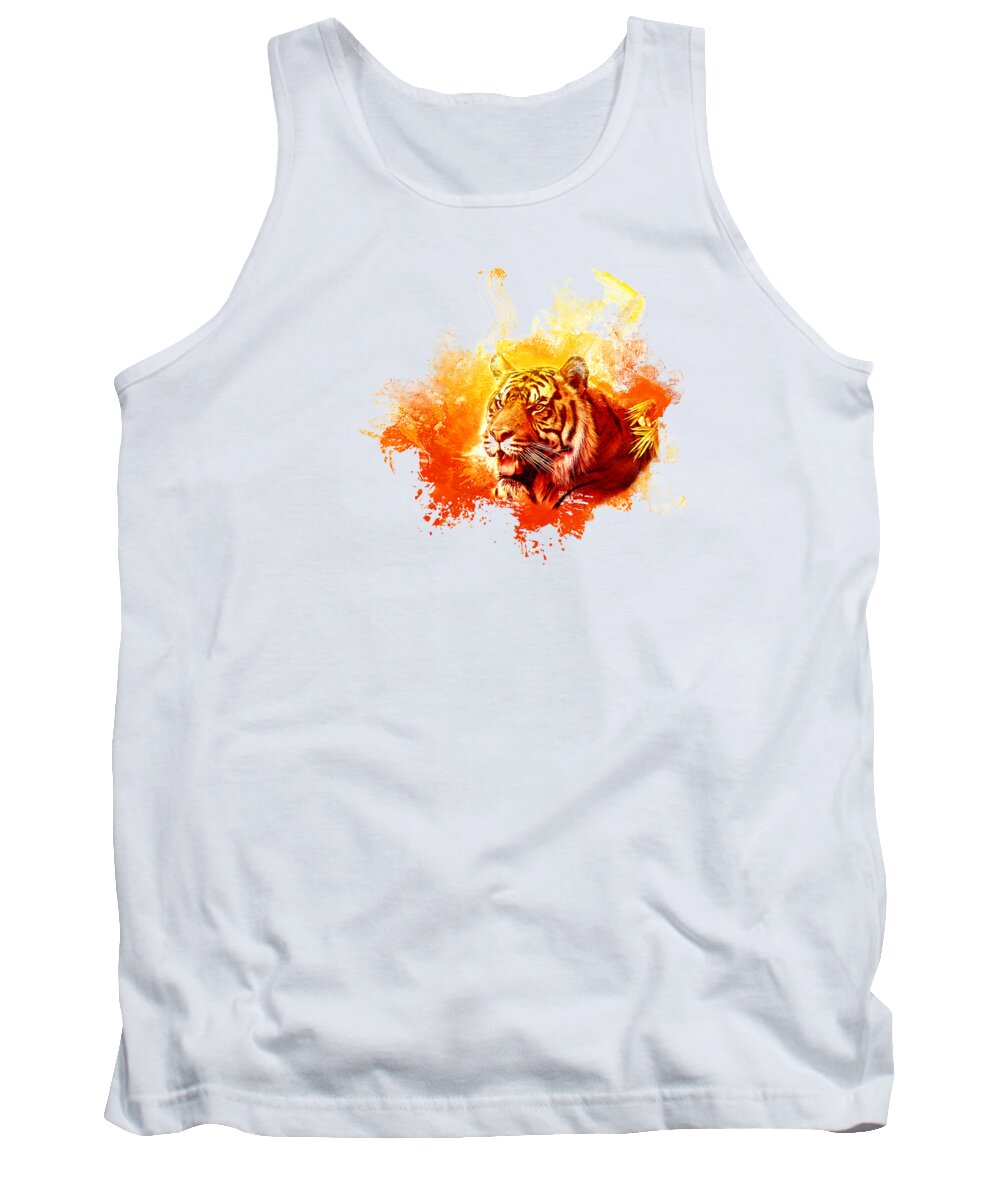 Tiger Tank Top featuring the mixed media Tiger Splash by Elisabeth Lucas
