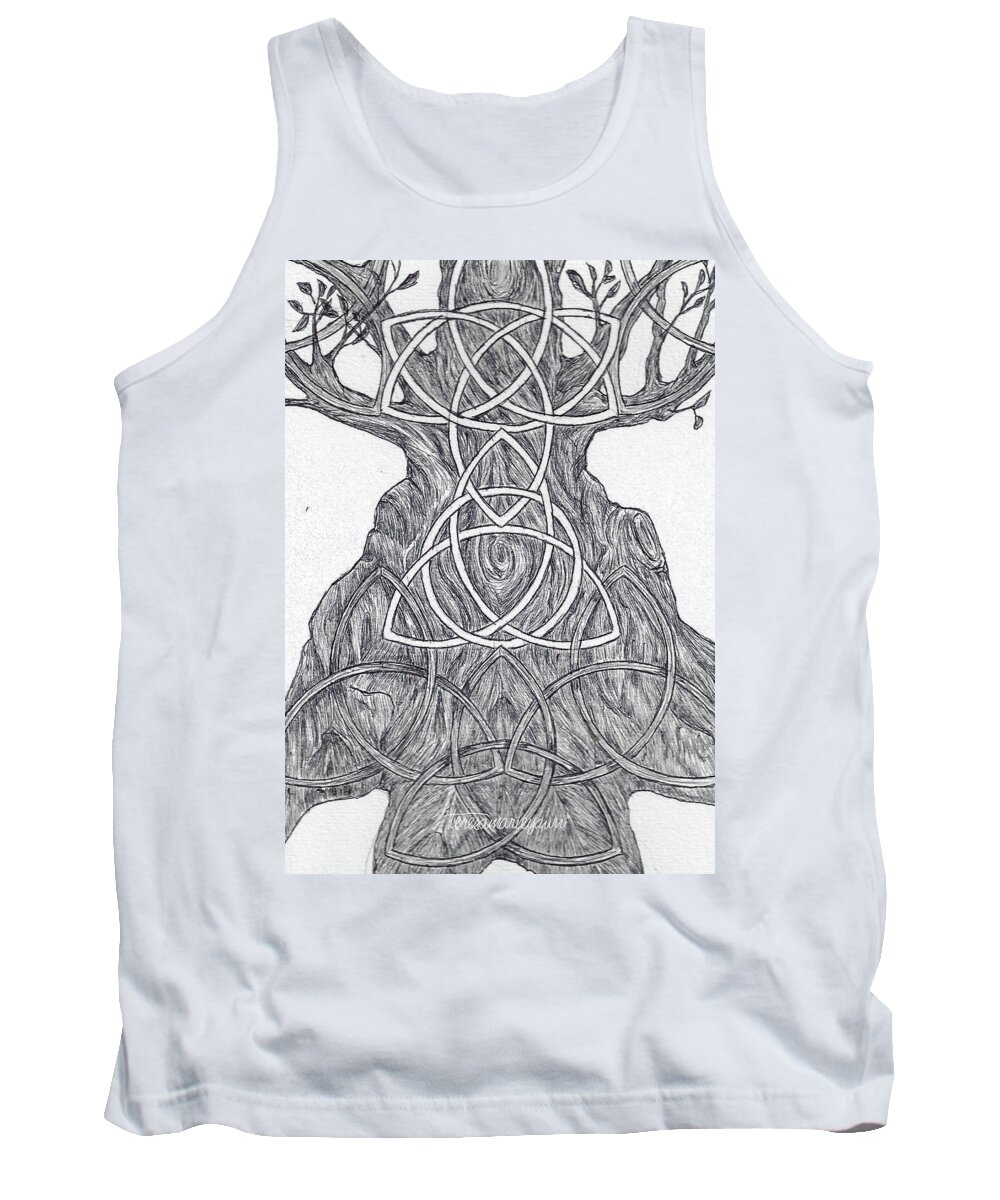 Triquetra Tank Top featuring the drawing Triquetra Tree by Teresamarie Yawn