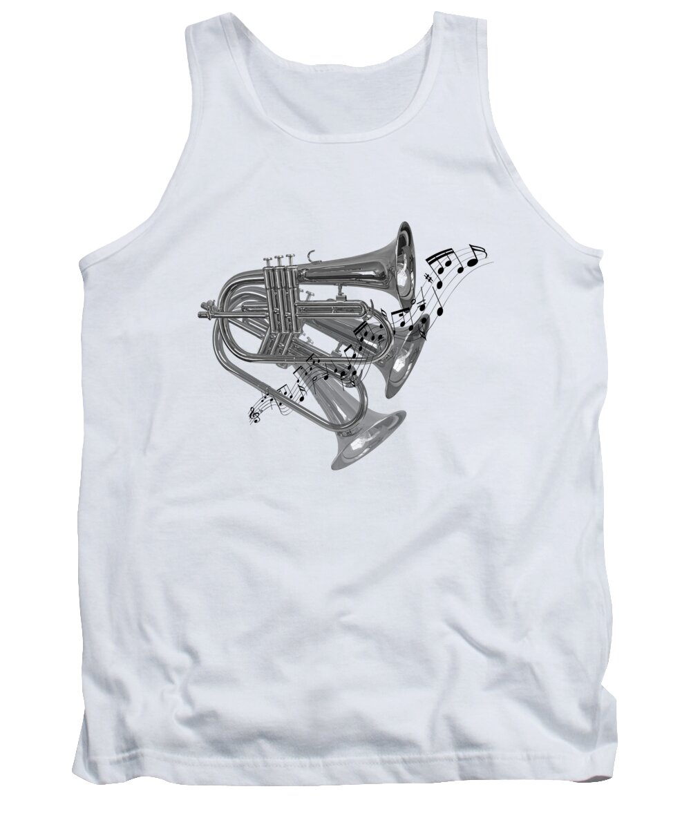 Music Tank Top featuring the photograph Trumpet Fanfare Black and White by Gill Billington