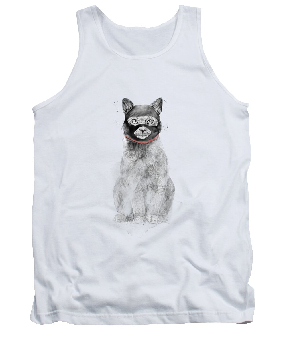 Cat Tank Top featuring the drawing Masked cat by Balazs Solti