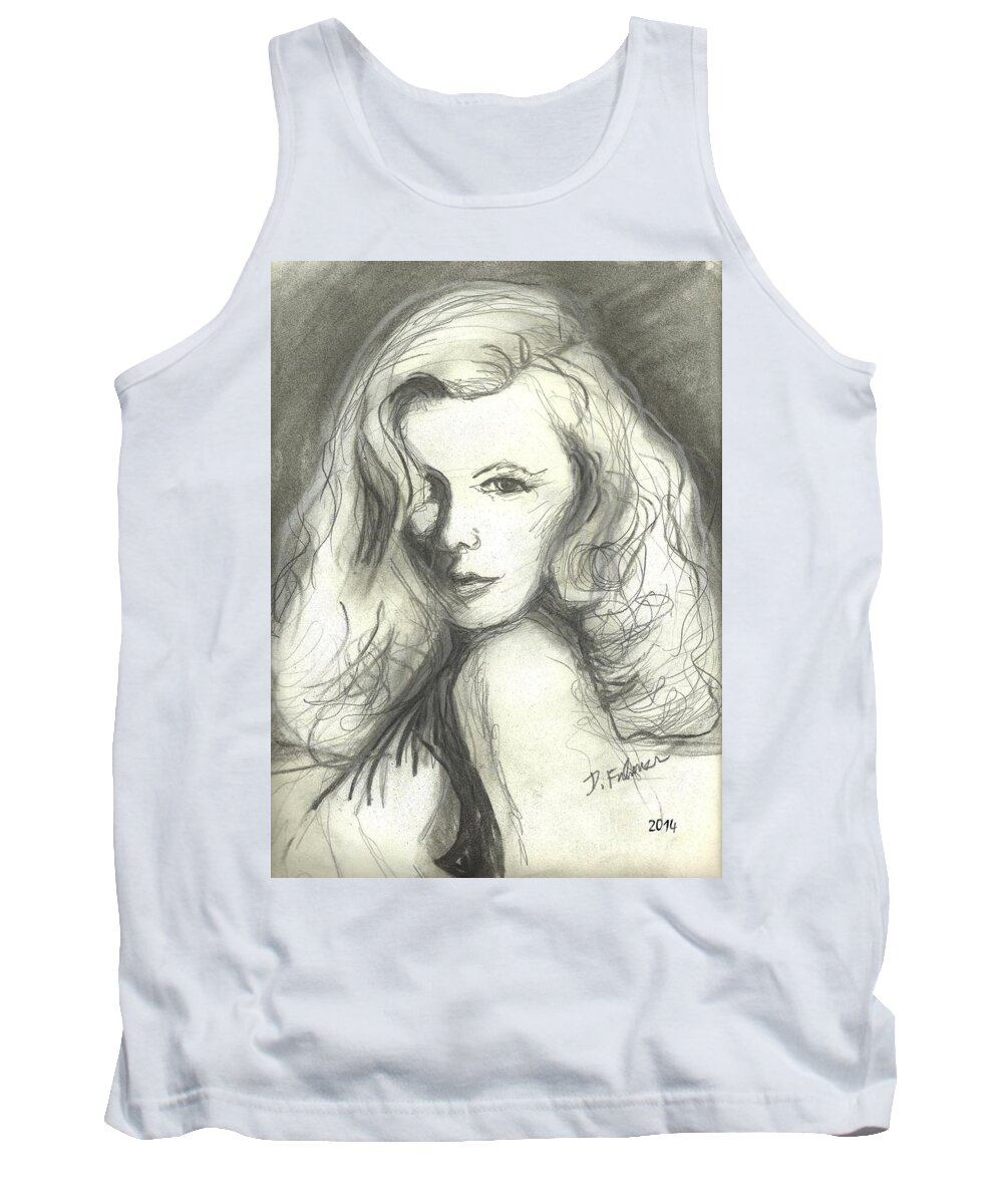 Female Face Tank Top featuring the mixed media Veronica Lake by Denise F Fulmer