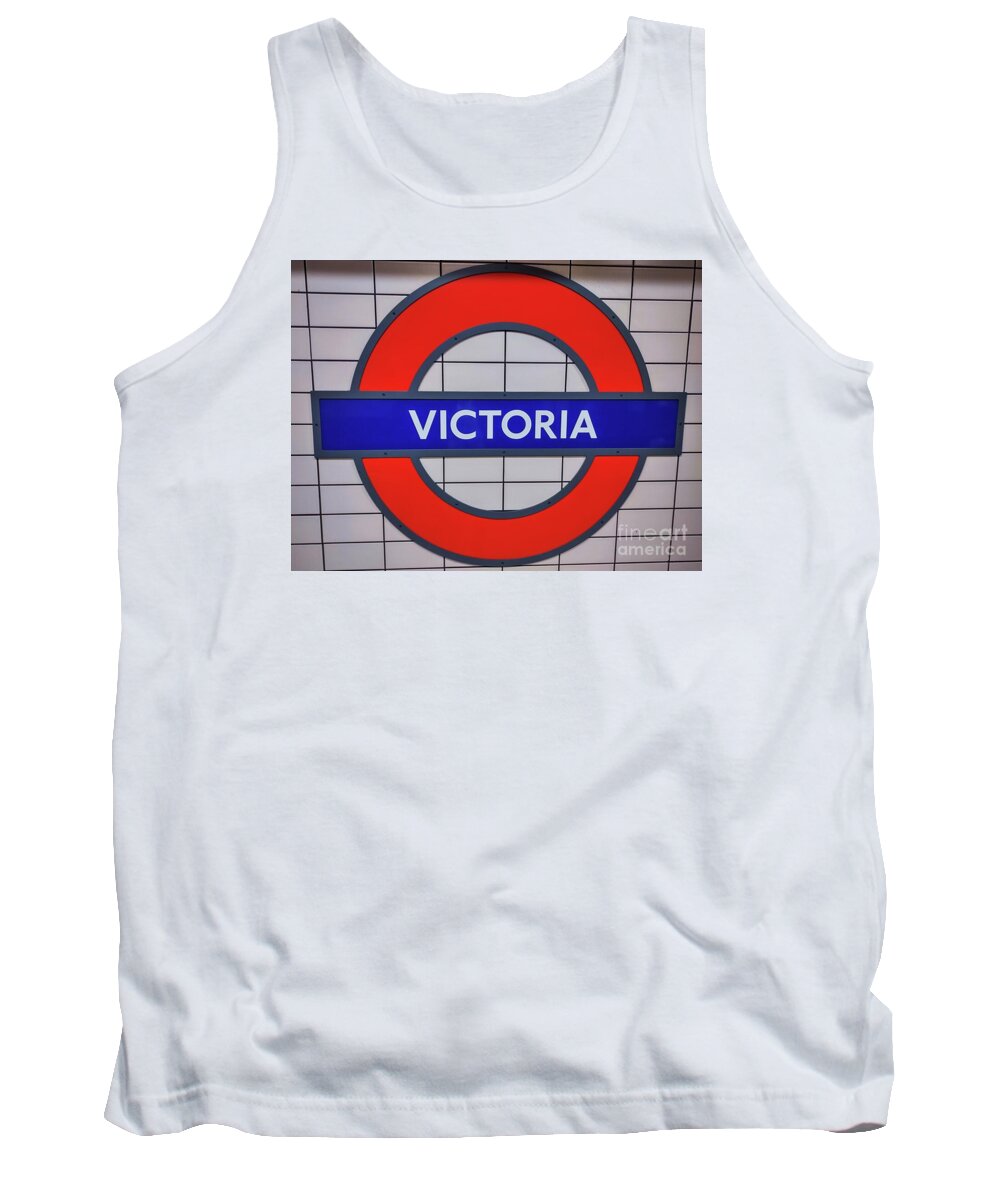 Sign Tank Top featuring the photograph Victoria Underground Station Sign, London by Marcus Dagan