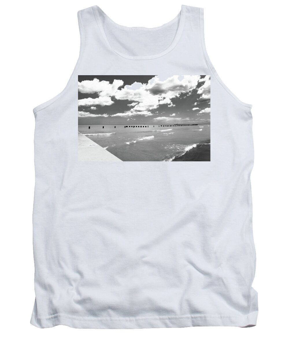 Landscape Tank Top featuring the photograph Water Clouds Horizon Black White by Patrick Malon