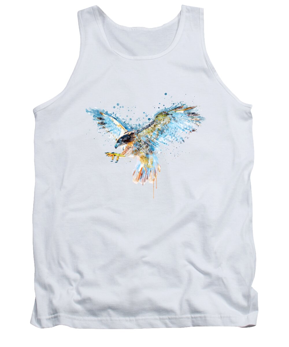 Marian Voicu Tank Top featuring the painting Watercolor Painting - Falcon Attack by Marian Voicu