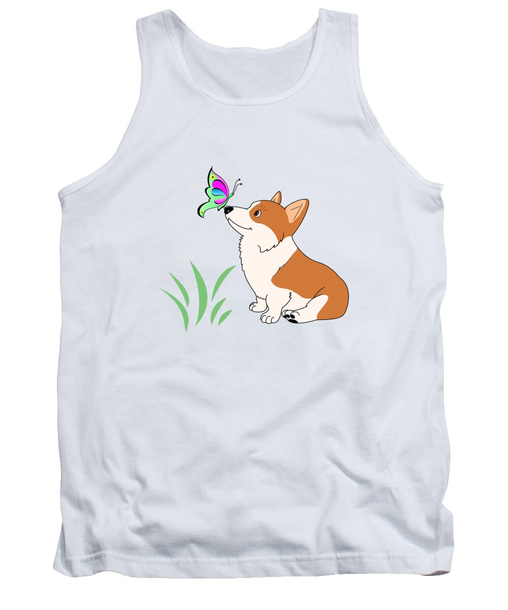 Welsh Corgi Tank Top featuring the digital art Welsh Corgi with Butterfly by Kathy Kelly