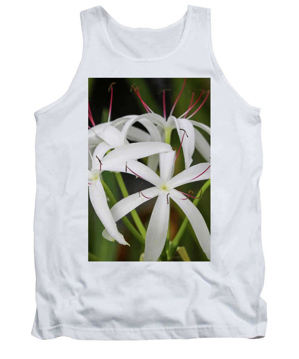 White Tank Top featuring the photograph White Spider Lily by Mary Anne Delgado