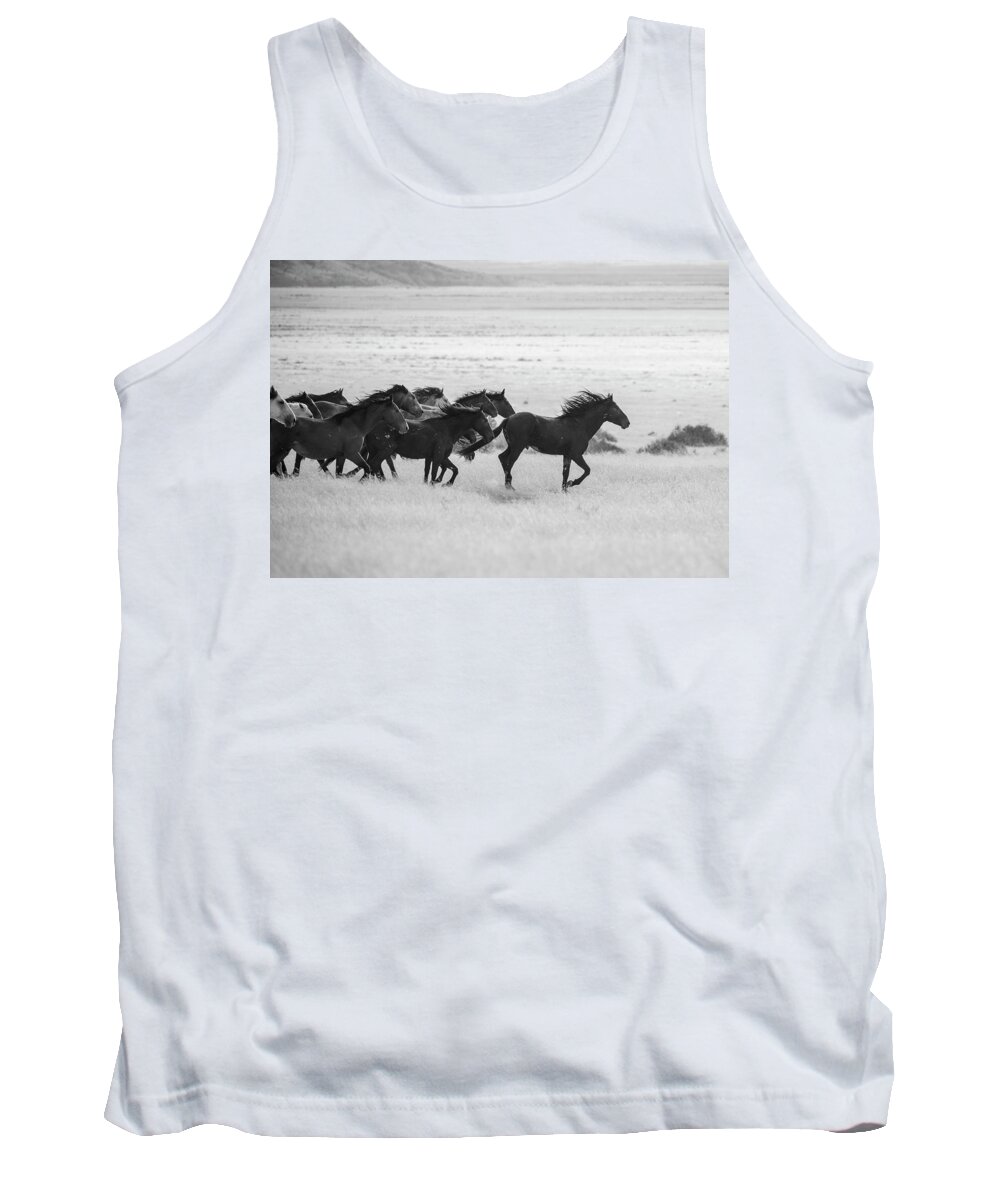 Black And White Tank Top featuring the photograph Wild Horses Dash by Dirk Johnson