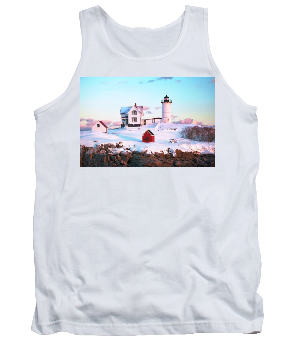 Nubble Tank Top featuring the photograph Winter at Nubble by Eric Gendron