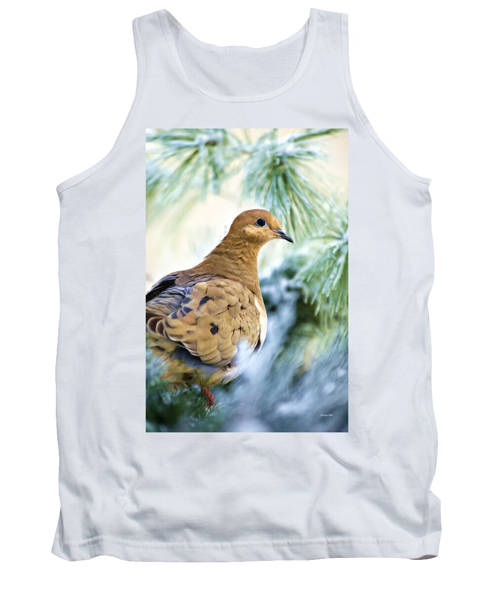 Dove Tank Top featuring the mixed media Winter Bird Mourning Dove by Christina Rollo