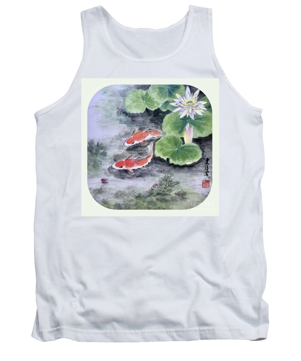 Koi Fish Tank Top featuring the painting Wishful - 3 by Carmen Lam