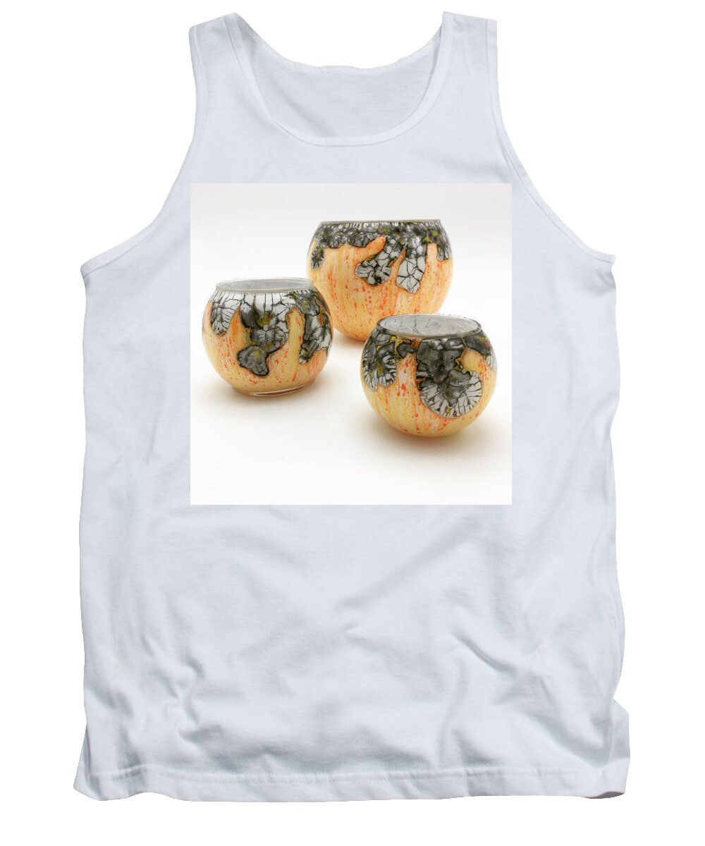 Glass Tank Top featuring the mixed media Yellow and White Bowls by Christopher Schranck